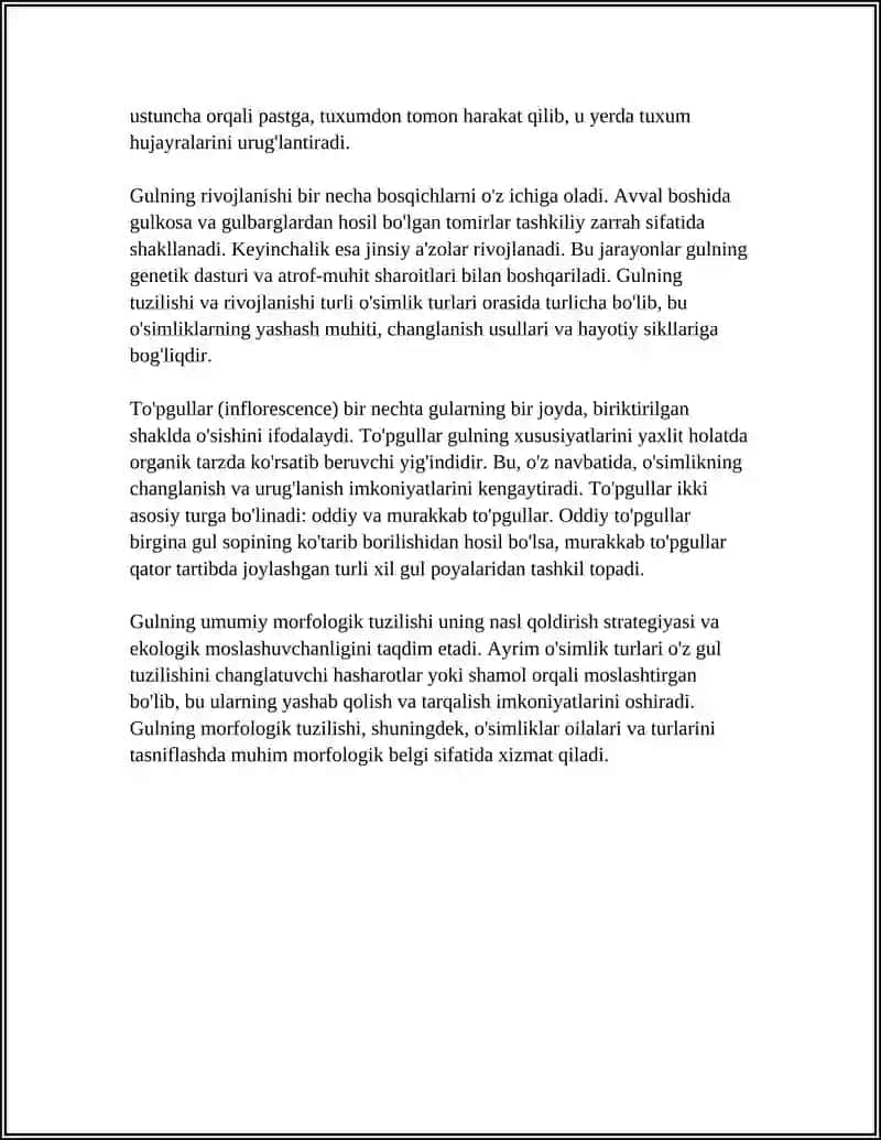 GUL BIOLOGIYASI:TUZILISHI RUPRODUKTIV A'ZOLAR RIVOJLANISHI VA TO'PGULLAR 4