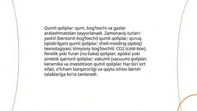 Zamonaviy qolip oluvchi xam oshyolar tasnifi 4