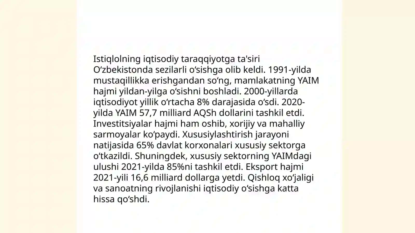 O'zbekistonning o'ziga xos istiqlol va taraqqiyot yo'li 4