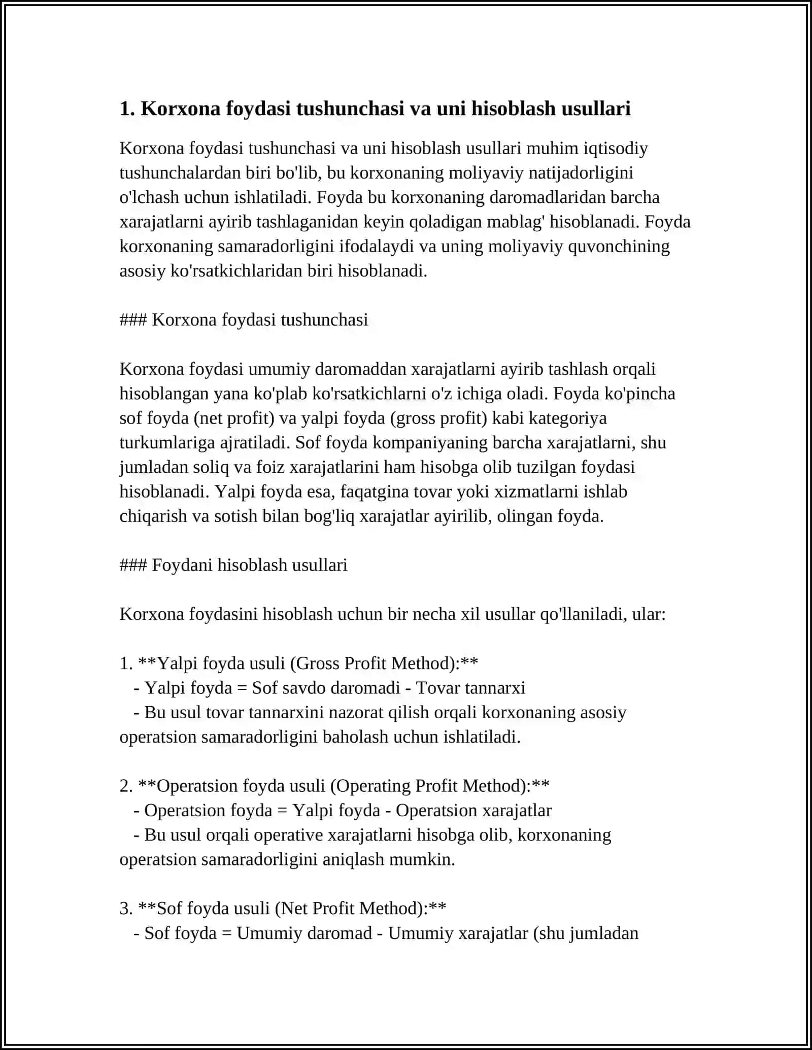 Mamlakatni modernizatsiyalash sharoitida korxona foydasi va uni maksimallashtirish yoʻllari 4