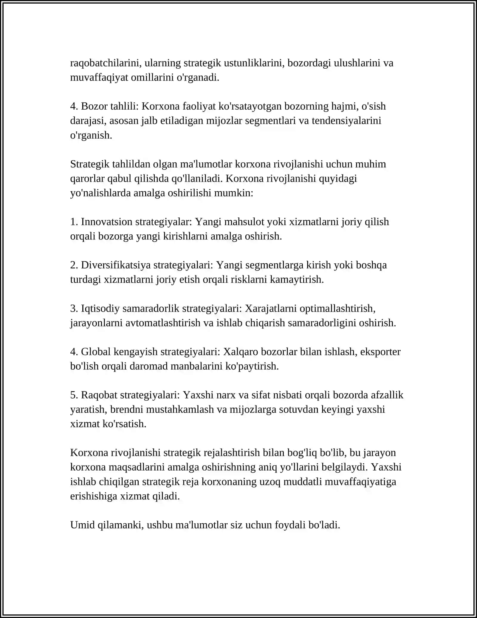 KORXONA FAOLIYATINI TAHLIL QILISHDA STRATEGIK MODELLARNING AHAMYATI 4