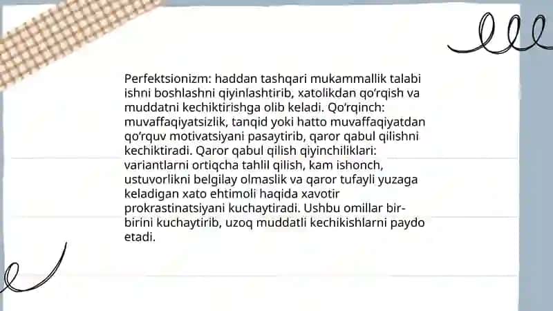 Prokrastinatsiya (ishga kechikish) sabablari va uni yengish usullari 4