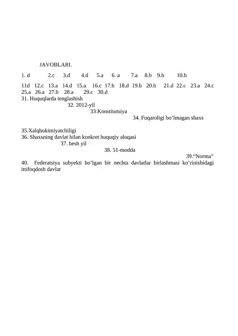 11-SINF DAVLAT HUQUQ ASOSLARI FANIDAN TEST 4