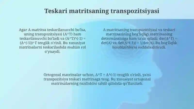 Teskari matritsaning qo'shimcha xossalari 4