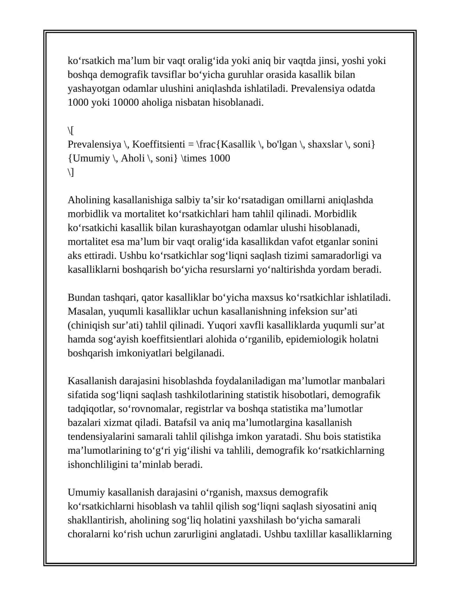 MAXSUS DEMOGRAFIK KOʻRSATKICHLARI AHOLINING KASALLANISH DARAJASINI OʻRGANISH 4
