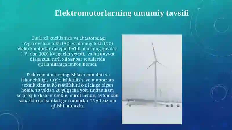 Energiya turlari. Elektr dvigatellar. Batareyalar va ularning turlari 4