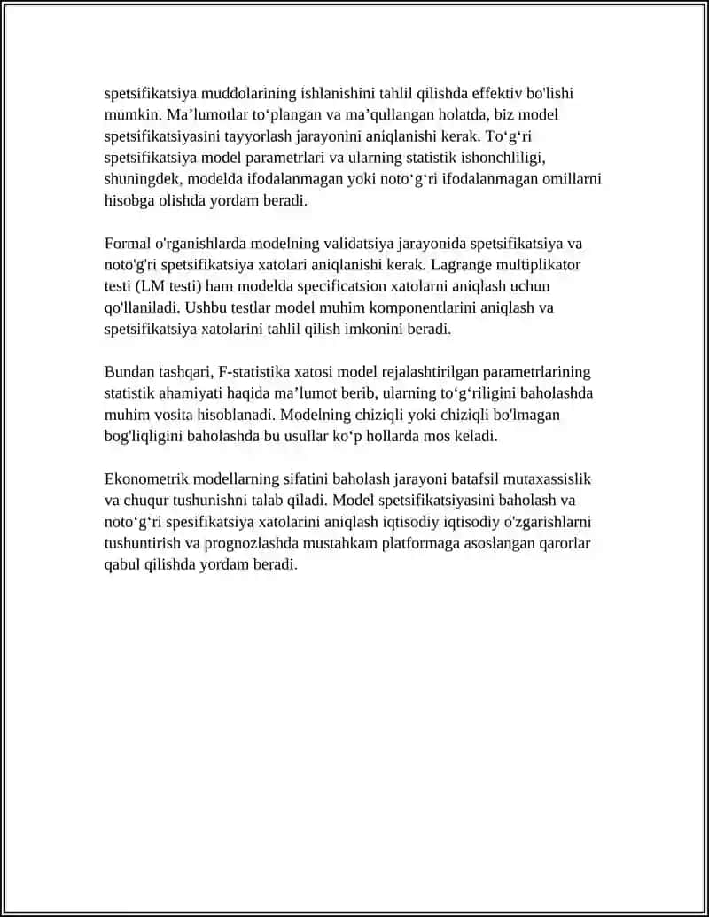 EKONOMETRIK MODELLARNING SIFATINI UMUMIY BAHOLASH 4