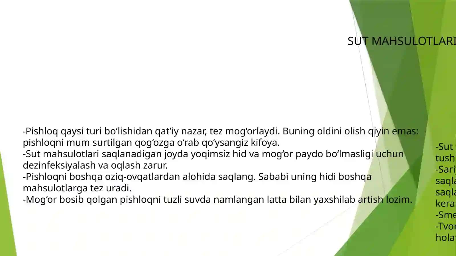 Sut va sut mahsulotlarini saqlash va sifat ko’rsatgichlari 4