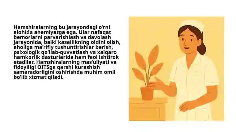 Hamshiralarning OITS ga qarshi  kurashish chora tadbirlaridagi ishtiroki 4
