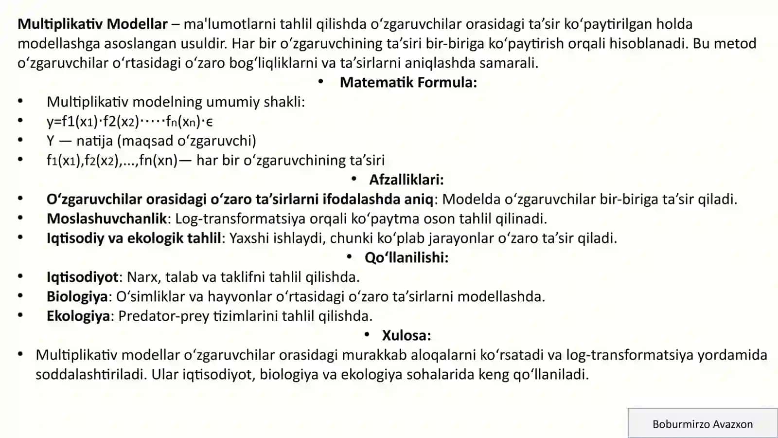 Additiv va multiplikativ ekonometrik modellar: asosiy tushunchalar 4