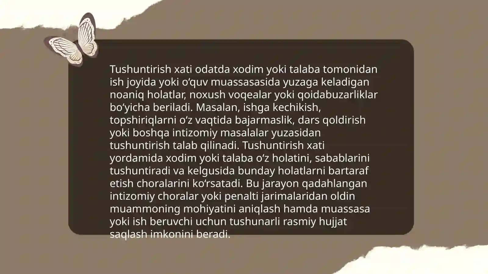Tushuntirish xati.Uning zaruriy qismlari.Namuna 4