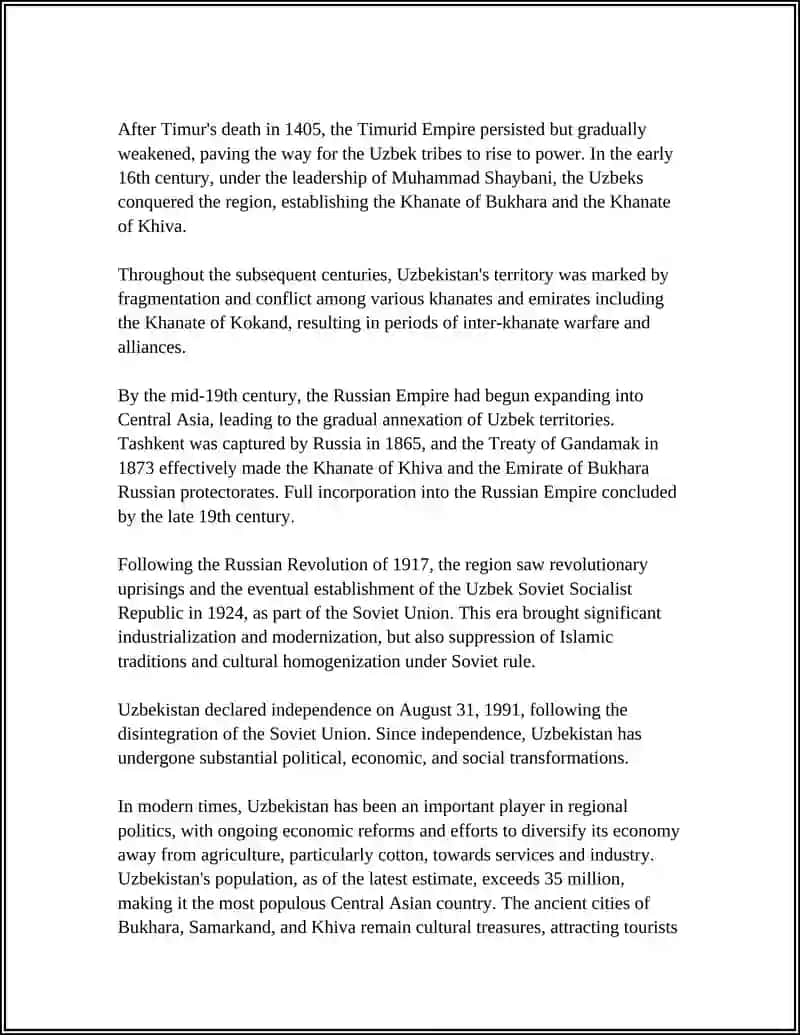 WRITE AN ESSAY ABOUT UZBEKISTAN 4