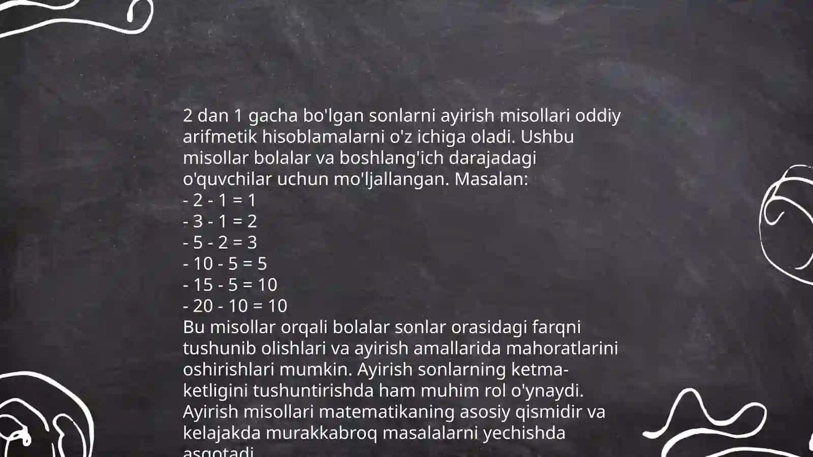 1 dan 20 gacha bo’lgan sonlar doirasida hisoblash malakasini oshirish 4