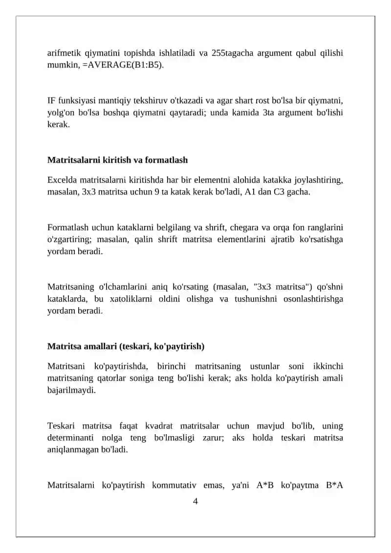 MS Excel elektron jadvalida chiziqli algebraik tenglamalar sistemasini yechish 4