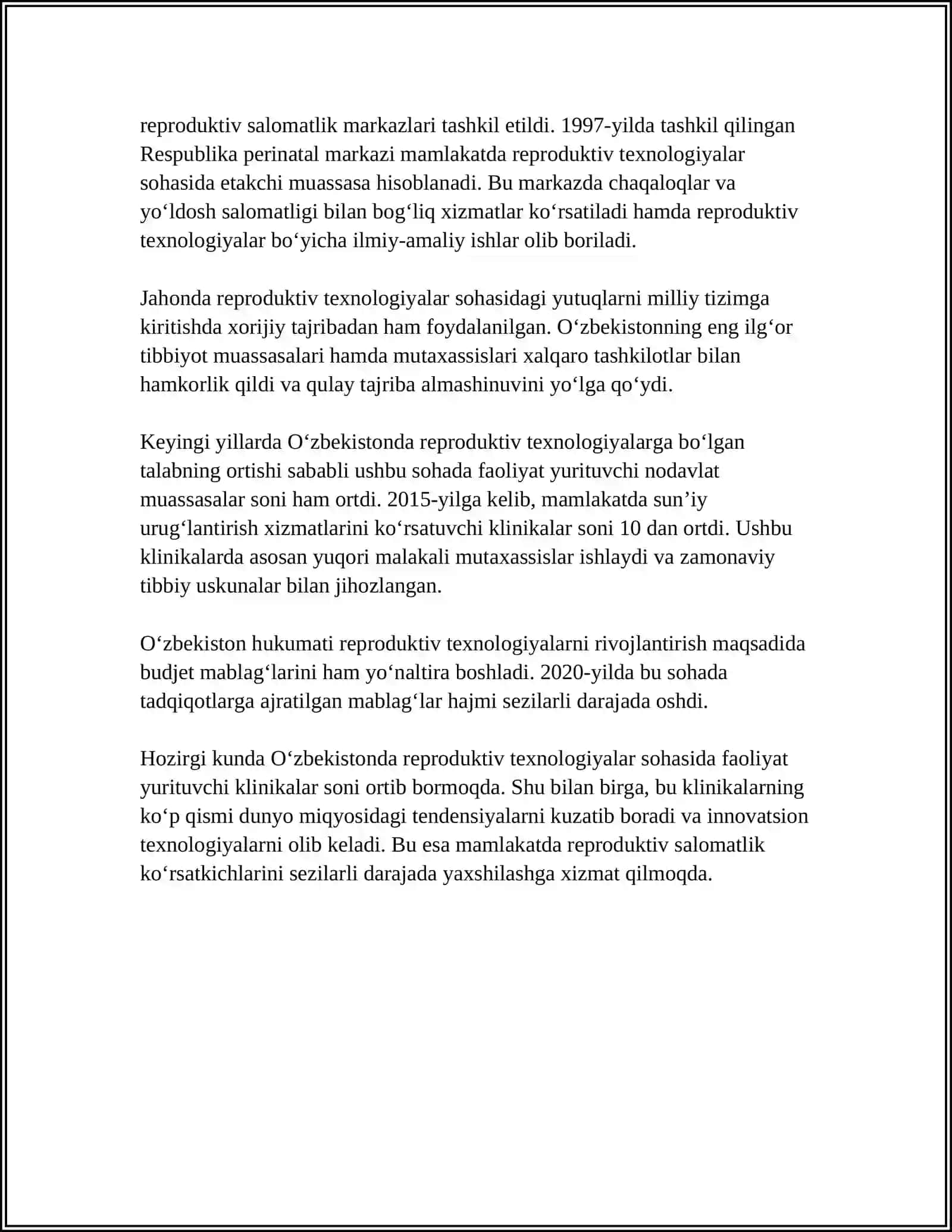 O‘zbekistonda yangi reproduktiv texnologiyalarni qo'llash masalasining mohiyati 4