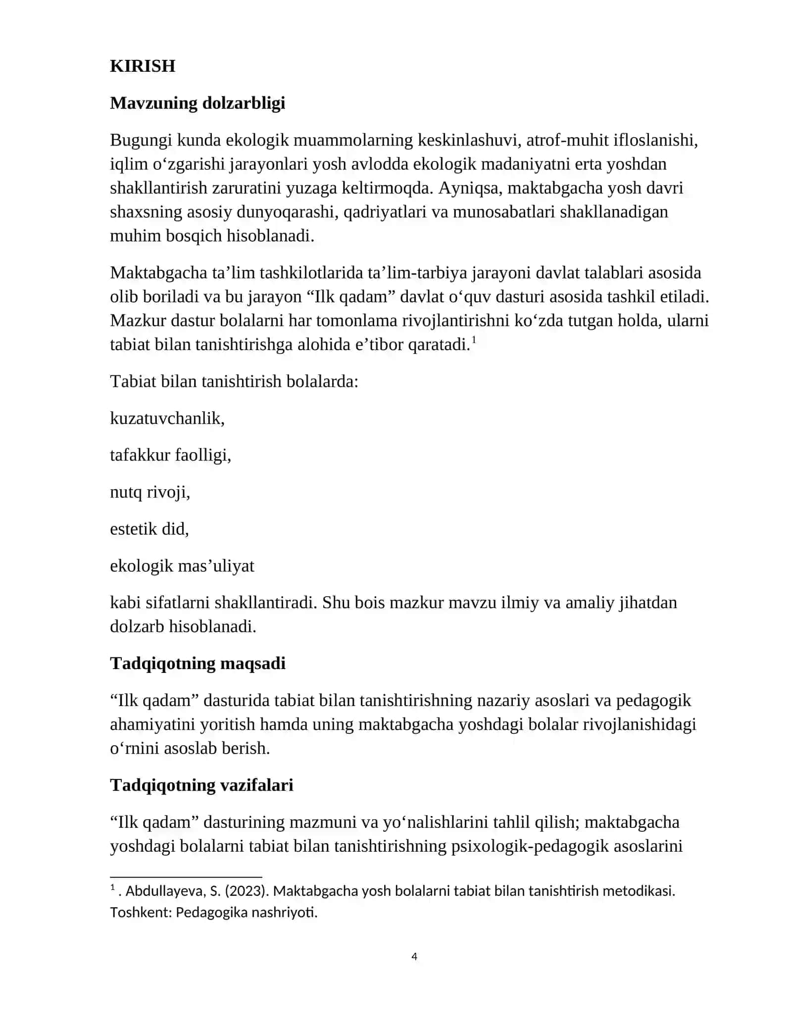 Ilk qadam dasturida tabiat bilan tanishtirishning ahamiyati 4