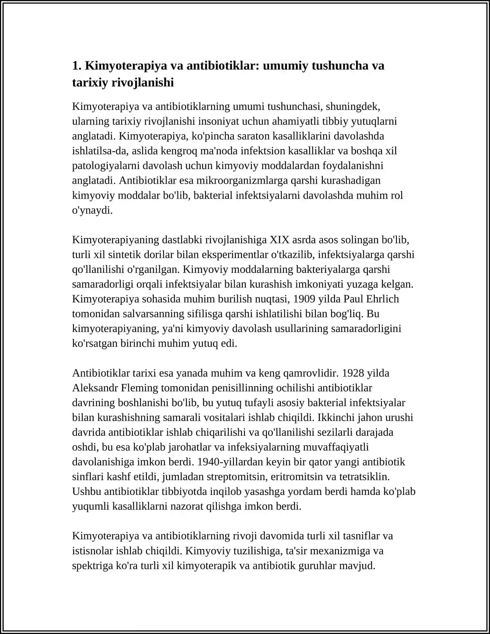 KIMYOTERAPIYA VA ANTIBIOTIKLAR, TASNIFI, TALABLARI. ASORATLARI, BAKTERIYALAMING ANTIBIOTIKLARGA SEZGIRLIGINI ANIQLASH USULLARI 4