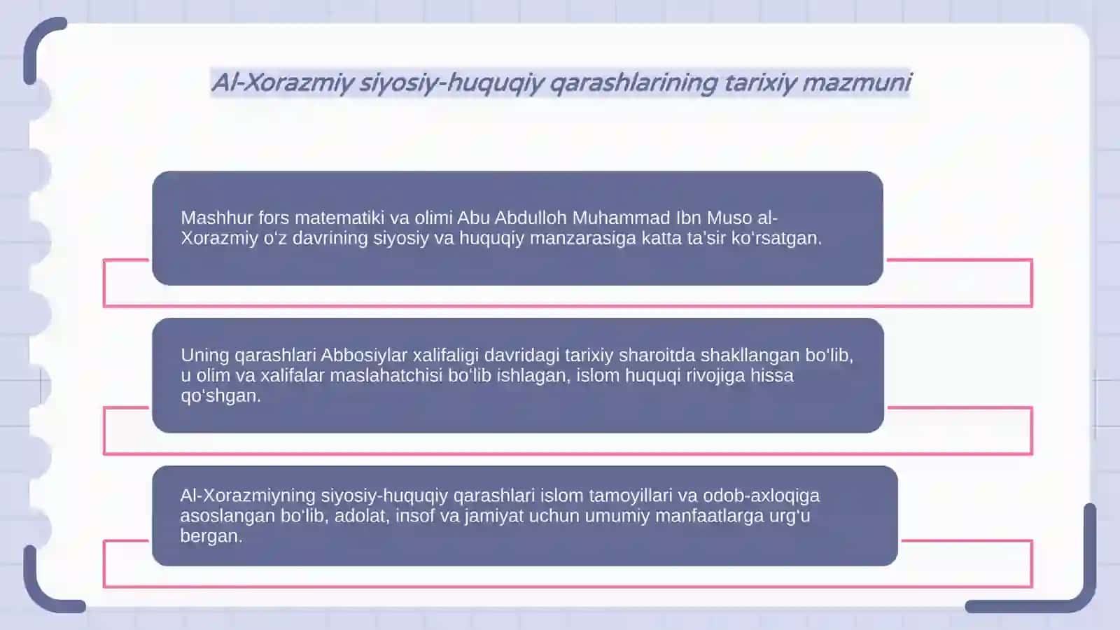 Abu Abdullo Muhammad Ibn Muso al - Xorazmiyning siyosiy huquqiy qarashlari 4