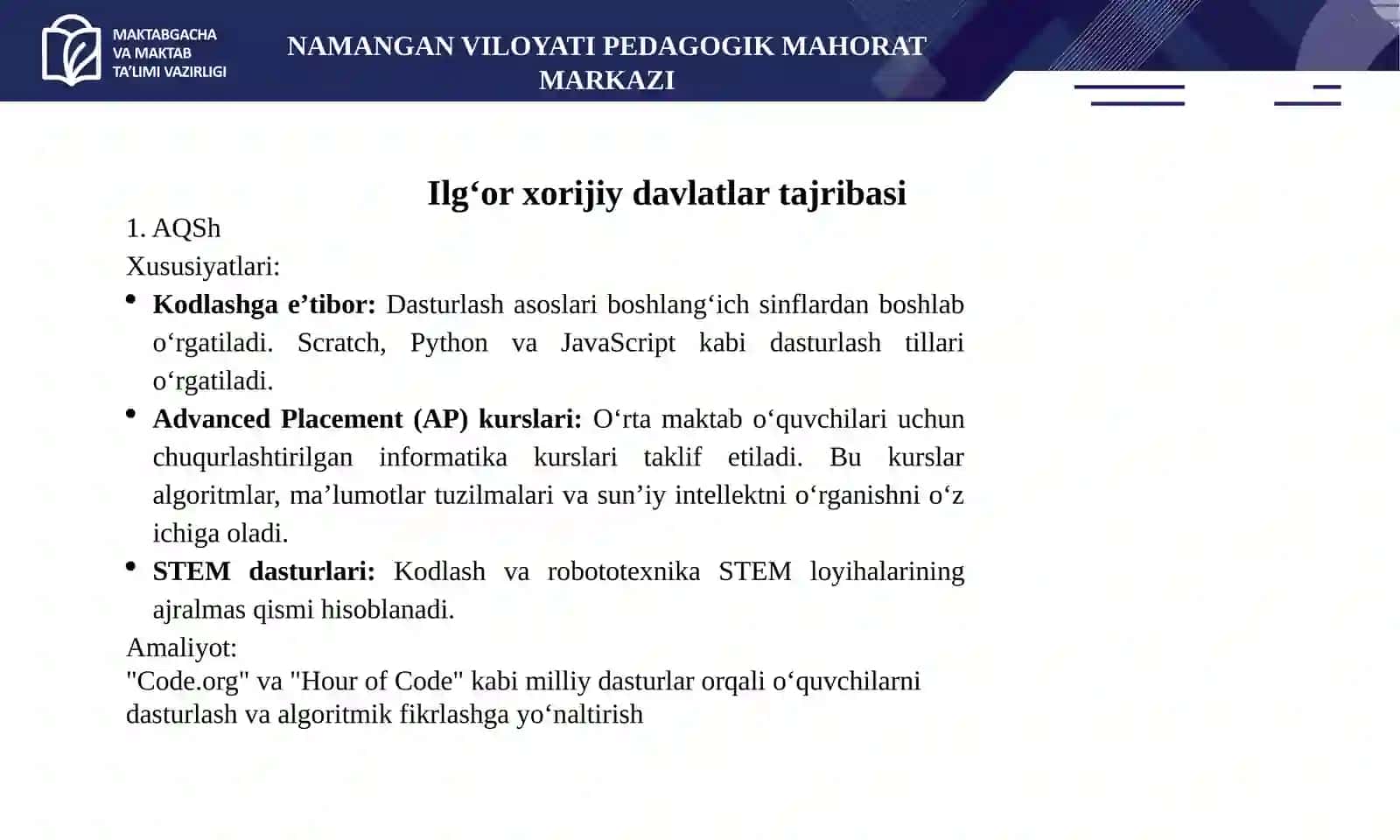 3-mavzu.Fanni o‘qitishda zamonaviy yondashuvlarvailg‘or xorijiy tajribalar 4