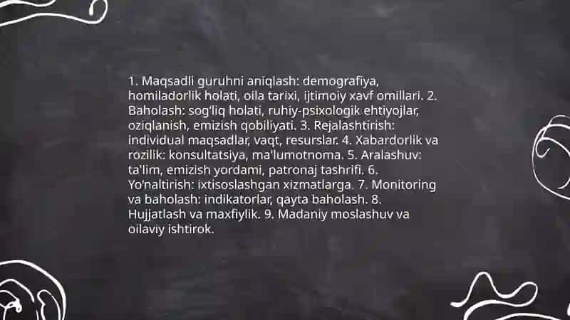 Hamshiraning maqsadli guruhlarda ish olib borish standartlari va algoritmlari 4