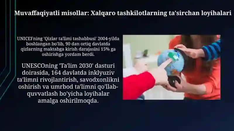 YUNESKO va boshqa xalqaro tashkilotlarning ta’lim sohasini rivojlantirishdagi faoliyati 4