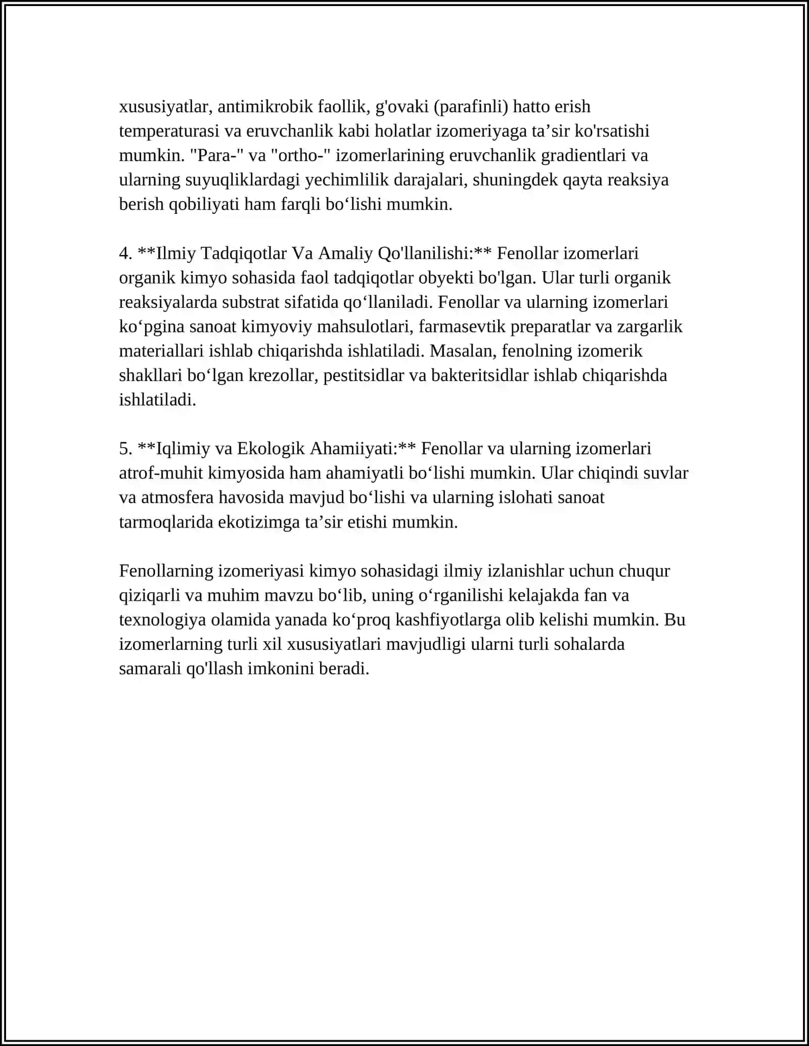 FENOLLAR IZOMERIYASI TUZILISHI GOMOLOGI OLINISHI FIZIK KIMYOVIY XOSSASI NOMLANISHI ISHLATISHI 4