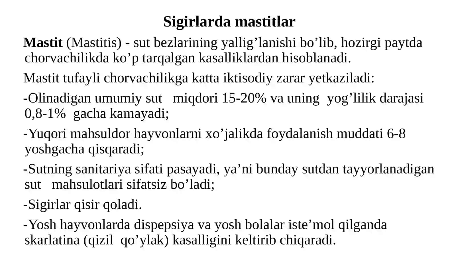 HAYVONLARDA MASTITLARNING DIAGNOSTIKASI, DAVOLASH VA OLDINI OLISH 4