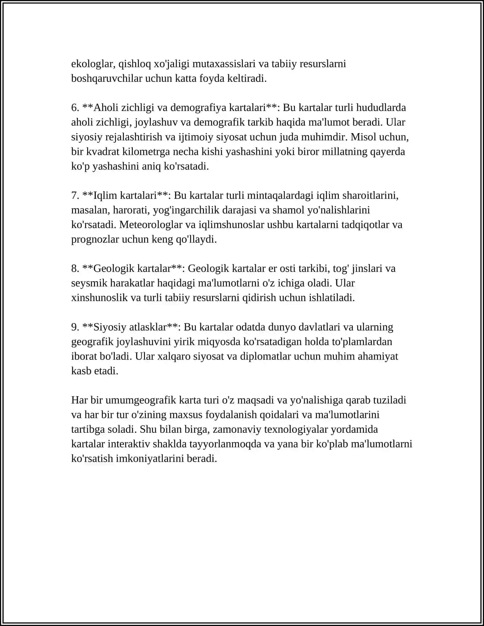 UMUMGEOGRQFIK KARTALARNI OʻRGANISH TAHLIL QILISH BAYON TUZISH 4