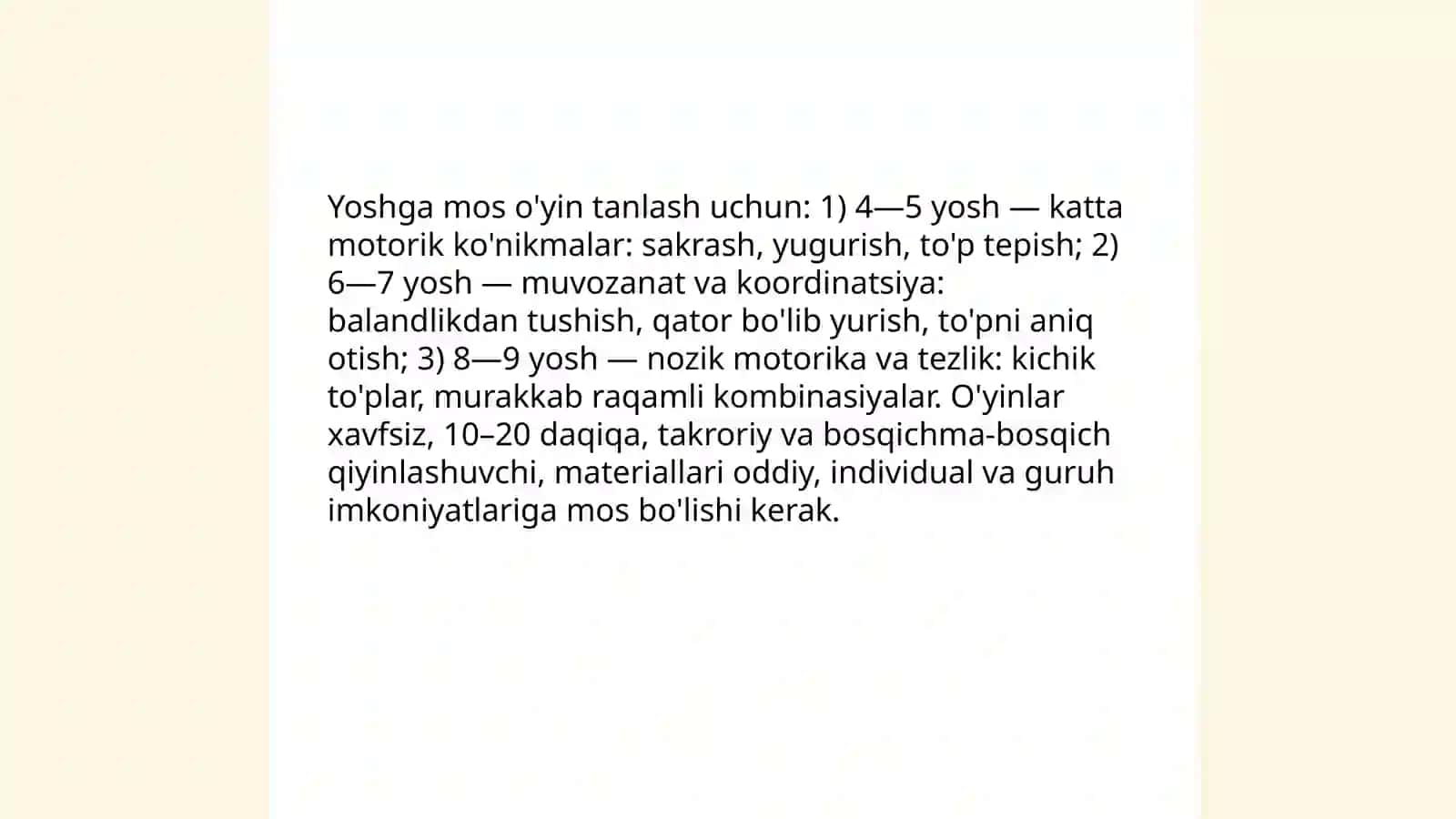 Orta yoshdagi bolalarga beriladigan harakatli o’yinlarni o’rgatish 4