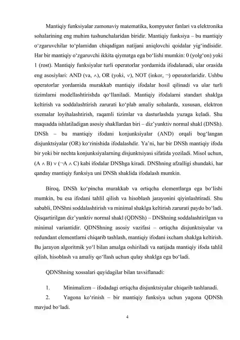 Qisqartirilgan diz’yunktiv normal shakl. Qisqartirilgan diz’yunktiv normal shaklni yasash algoritmi. 4
