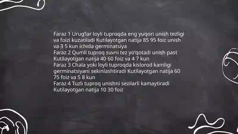 Urugʻlarning turli tuproqlarda unishini tajribada kuzatish va natijalarni jadvalga kiritish 4