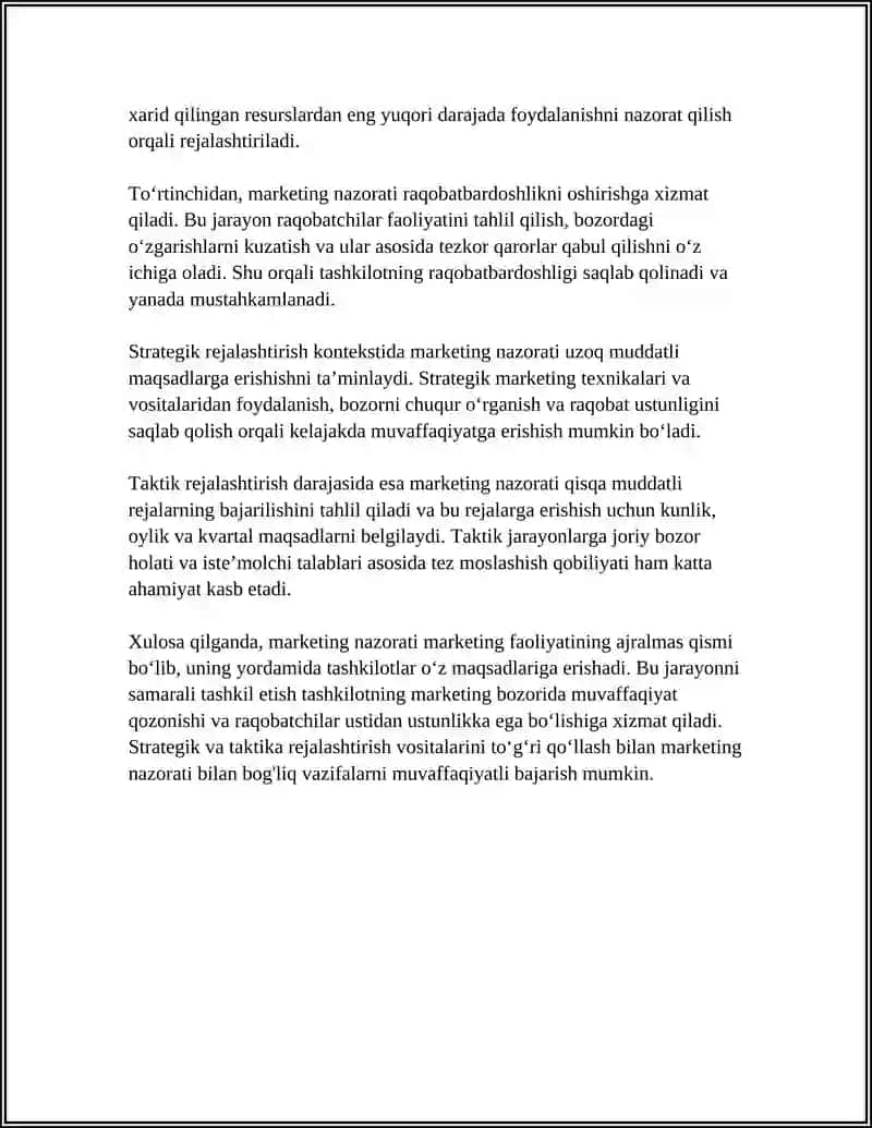 STRATEGIK VA TAKTIK REJALASHTIRISH MARKETING NAZORATI 4