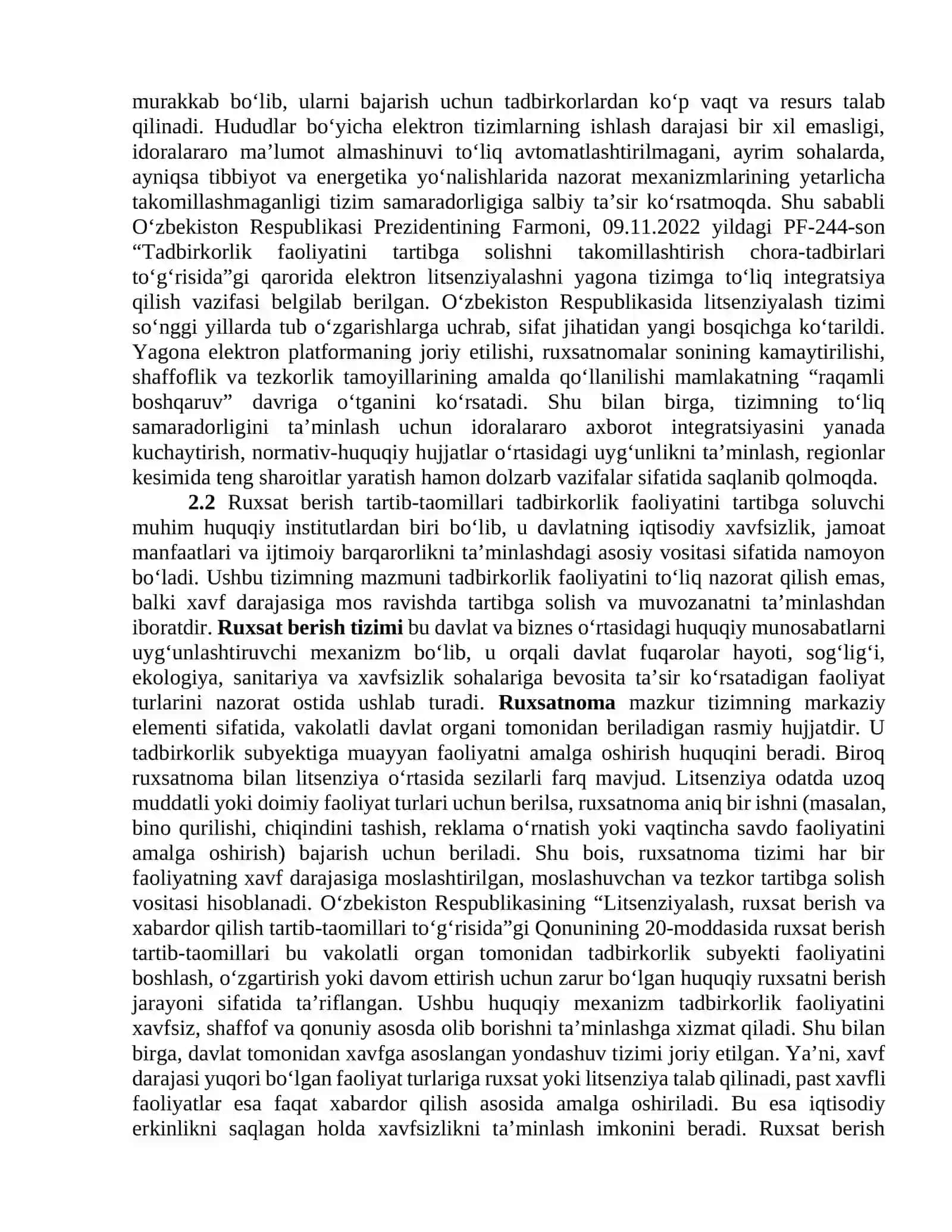 TADBIRKORLIK FAOLIYATIDA LITSENZIYALASH, RUXSAT BERISH VA XABARDOR QILISH         TARTIB-TAOMILLARINING HUQUQIY ASOSLARI 4