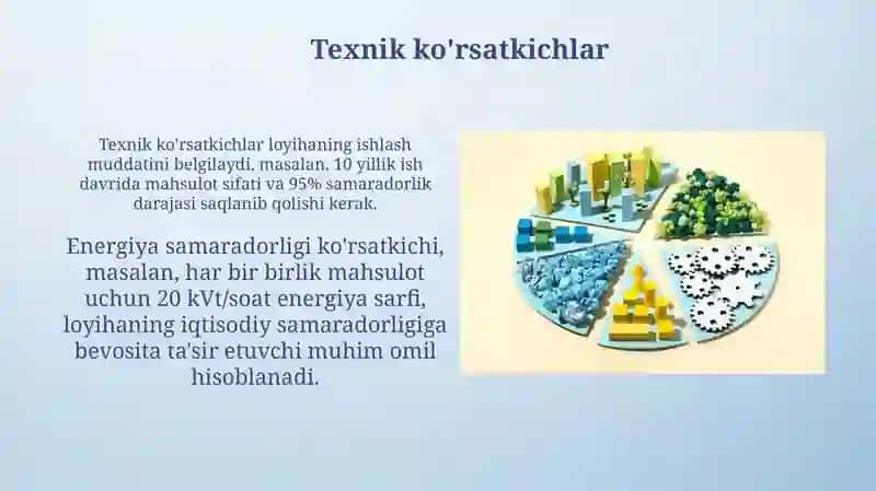 Loyihalashning asosiy texnik iqtisodiy koʻrsatkichlari 4
