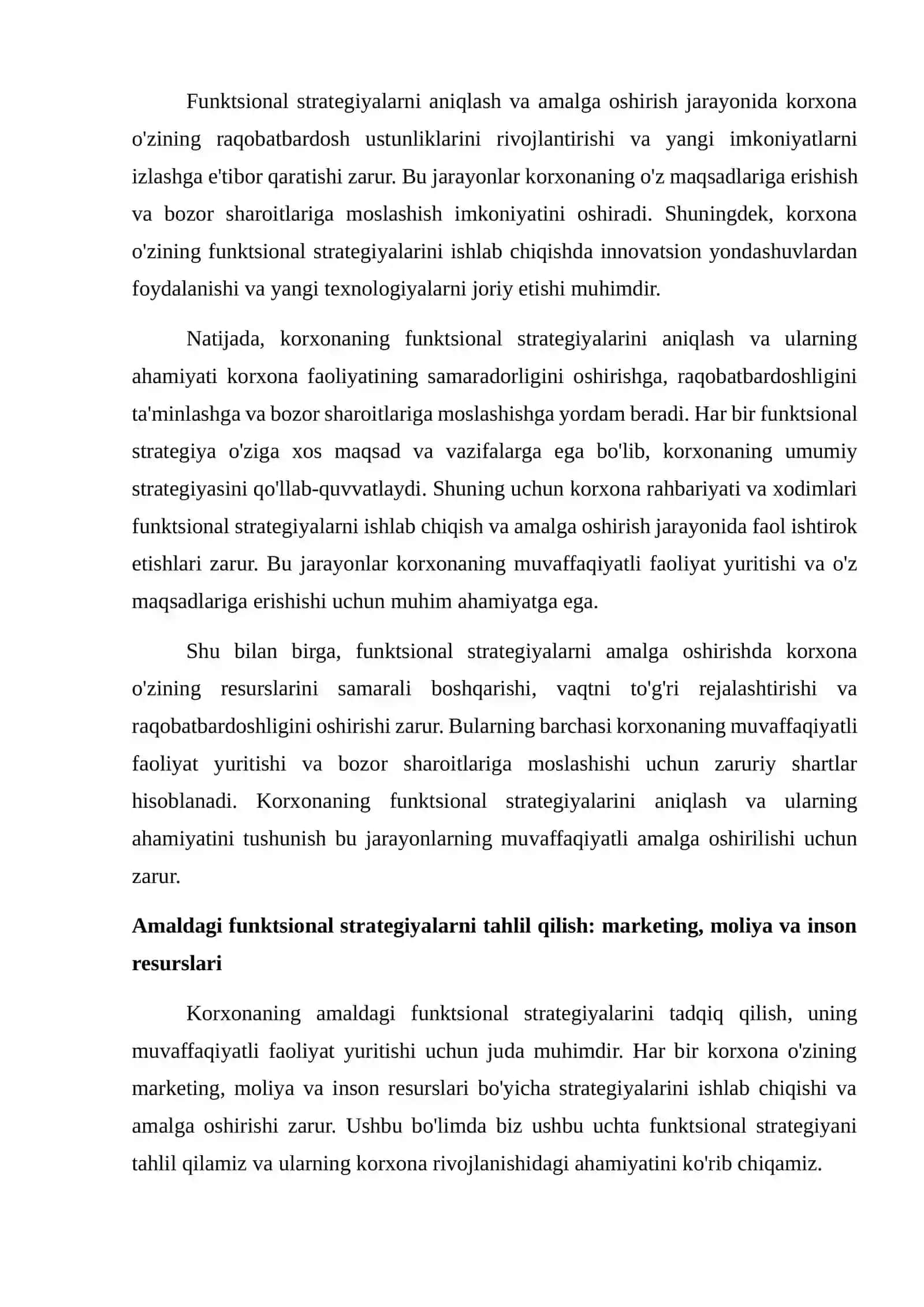 Korxonaning amaldagi funktsional strategiyalerini tadqiq qilish1 4