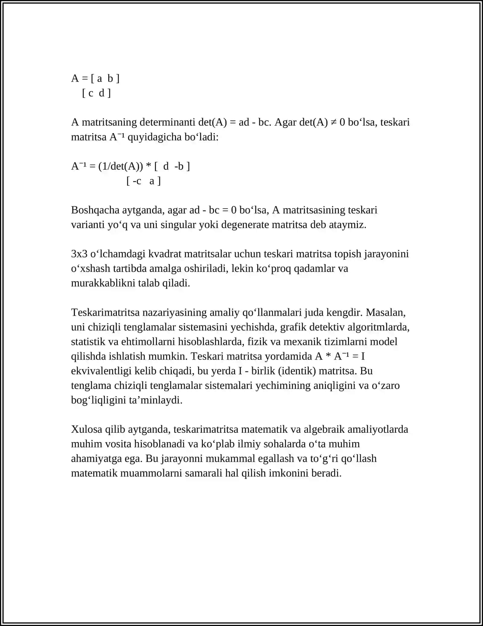 TESKARI MATRITSANI HISOBLASH TEXNIKASI 4