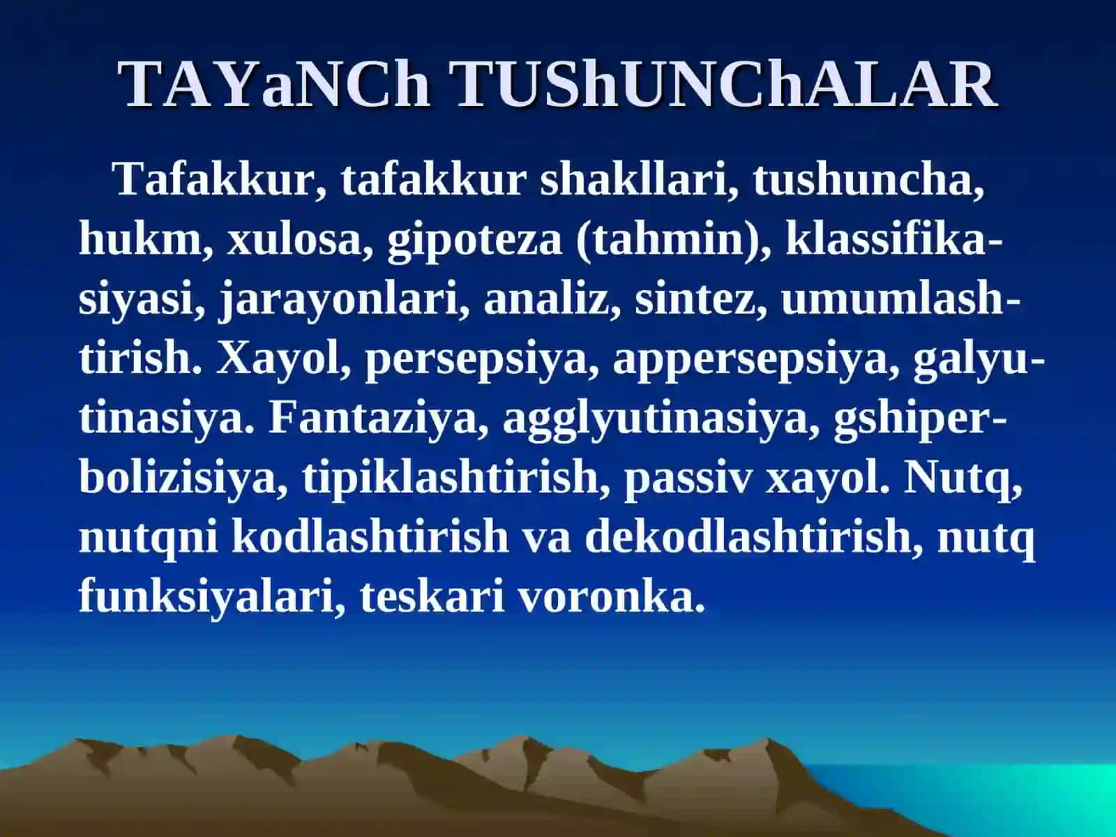 6 – MA’RUZA:PSIXIK BILISHJARAYONLARI:TAFAKKUR, XAYOL VA NUTQ 4
