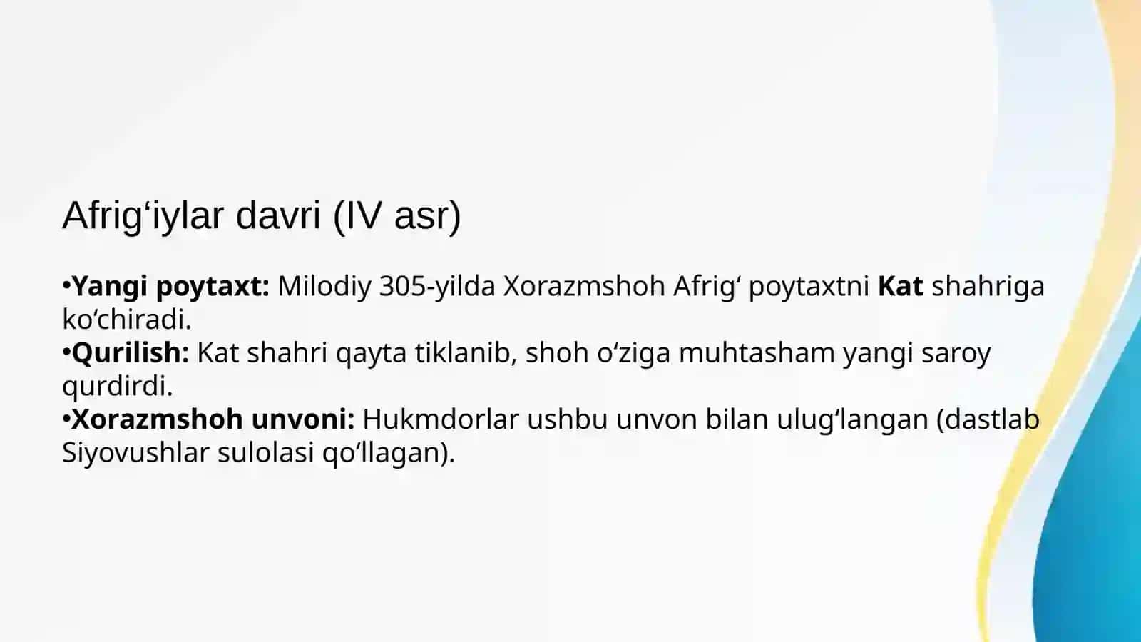 Ilk o‘rta asrlarda O‘rta Osiyo  Xorazm,Xioniylar va Kidariylar davlatlari 4