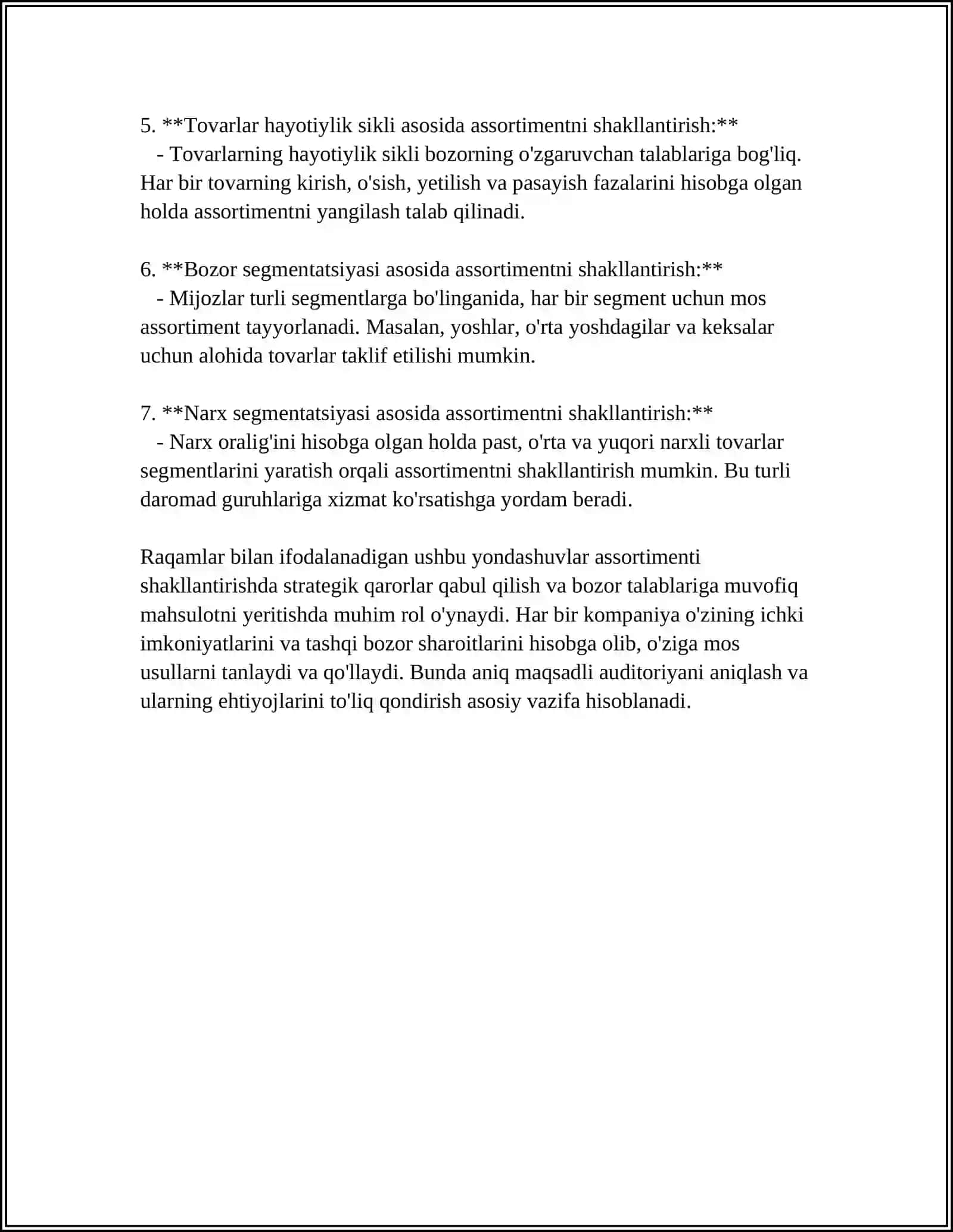 TOVAR ASSORTIMENTINI SHAKLANTIRISH. O'SISH STRATEGIYALARI: INTENSIV, INTEGRATSION VA DIVERSIKATSION O'SISH 4