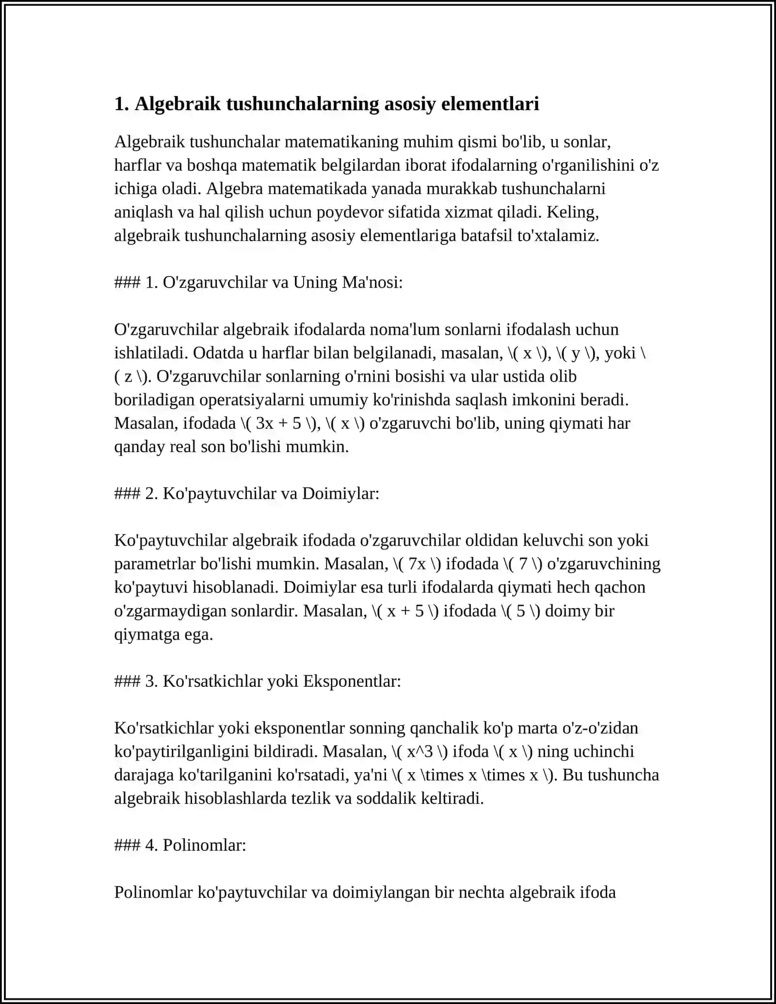 Algebraik Tushunchalar 4