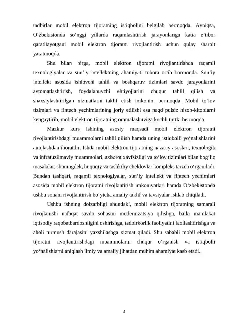 «Mobil elektron tijoratni rivojlantirishdagi muammolar va istiqbolli yo’nalishlar.» 4