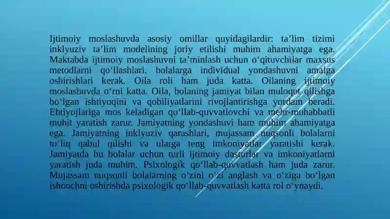 Mujassam nuqsonli bolalarning ijtimoiy moslashuvi 4