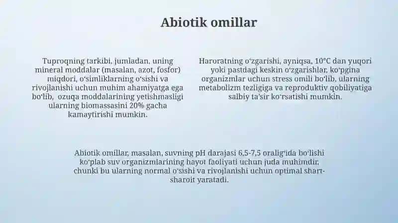 Muhim ekologik omillarning tirik organizmlar uchun ahamiyati 4