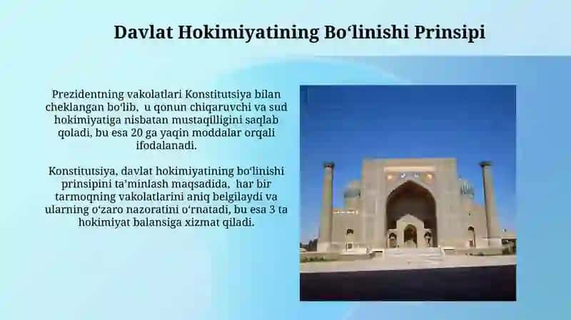 Oʻzbekistonda xuquqiy demokratik davlat qurilishining konstitutsiyaviy asoslari 4