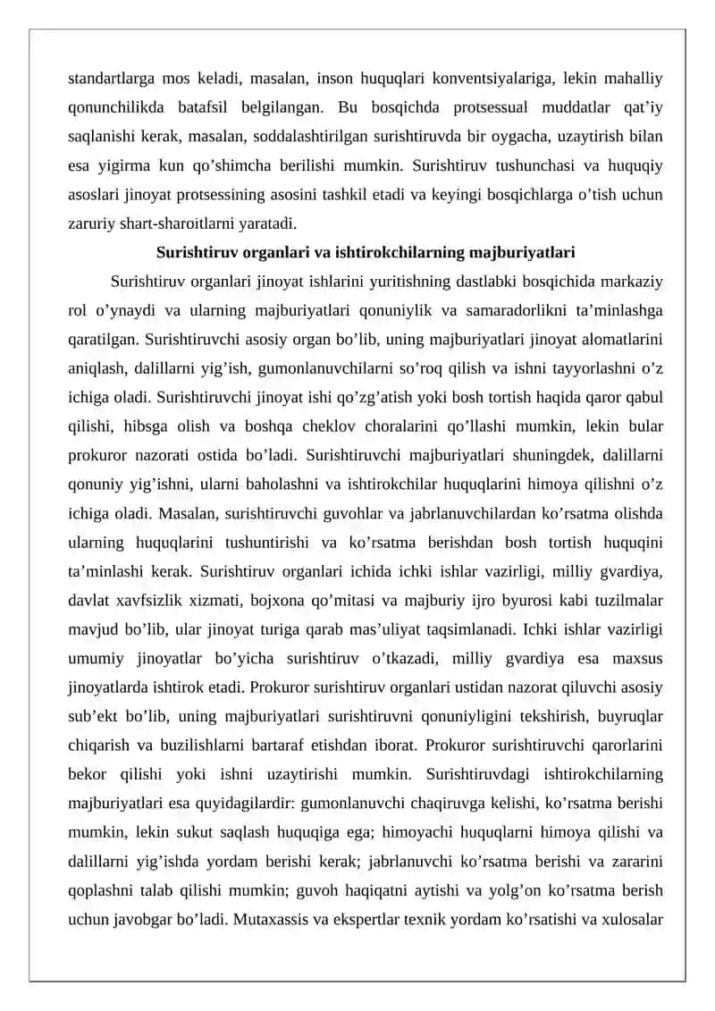 Surishtiruv, dastlabki tergov va sudda protsessual majburiyatlar 4