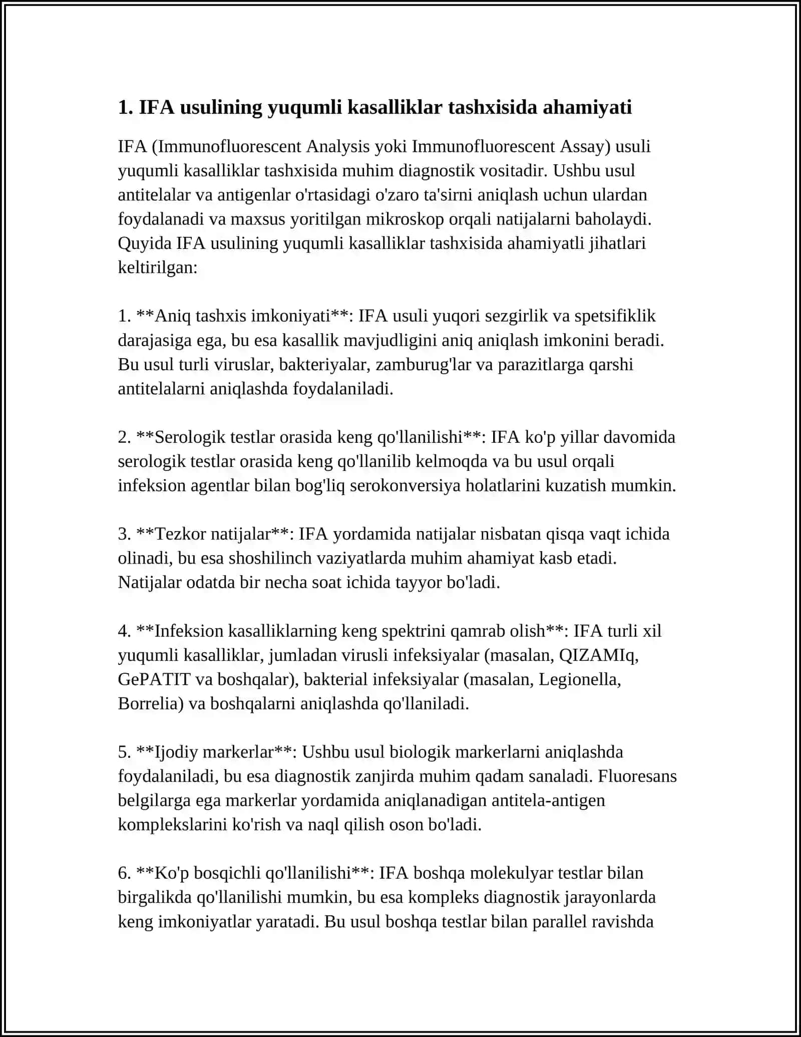 IFA usuli yuqumli kasalliklar tashxisida ahamiyati 4