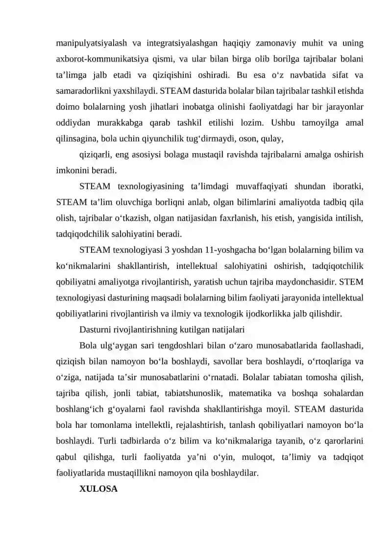 BOSHLANG‘ICH TA’LIMDA TABIIY VA BADIIY-ESTETIK TARBIYANING INTEGRATSIYASIDA STEAM TA’LIM TEXNOLOGIYASINI QO‘LLASH 4