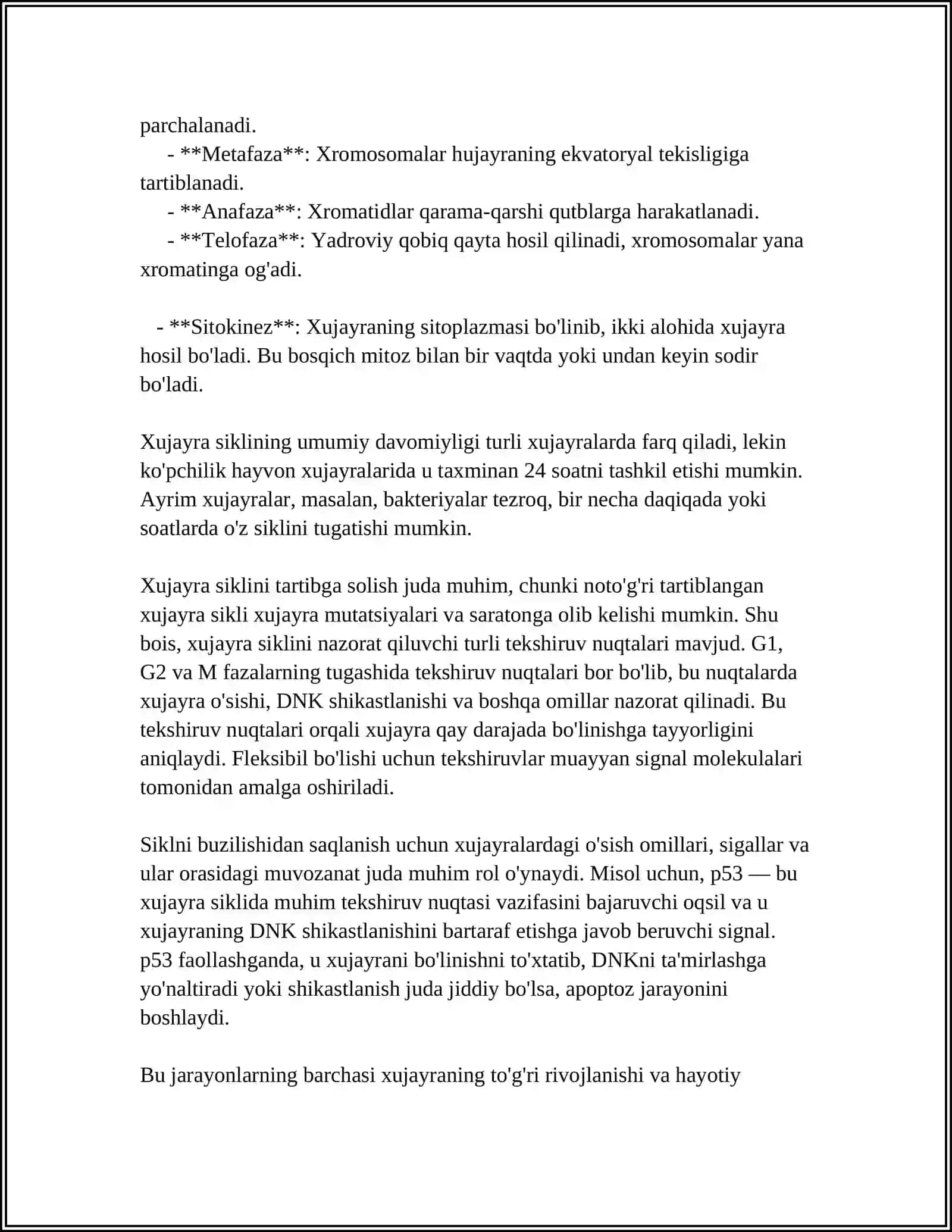 RIVOJLANISHNING GENETIK NAZOVRATI.XUJAYRA SIKLI OSMA (RAK)NING MOLEKULYAR GENETIKASI 4