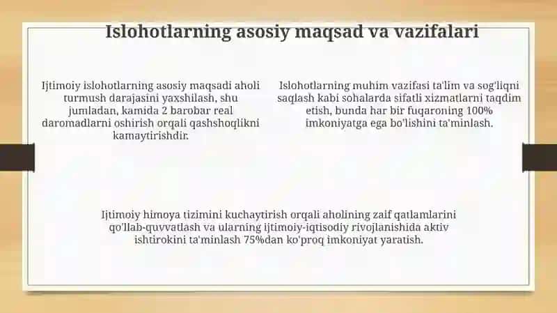 O'zbekistondaijtimoiysohadaamalgaoshirilayotgano'zgarishlar:mazmunvamohiyat 4