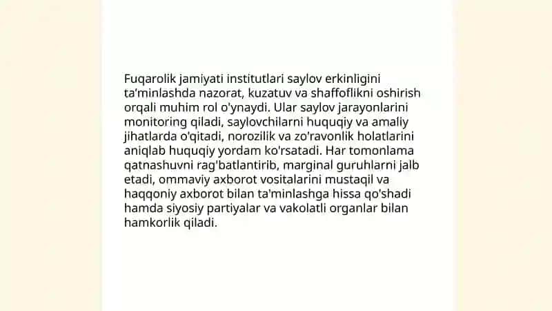 Saylov huquqi erkinligi fuqarolik jamiyatining sharti 4